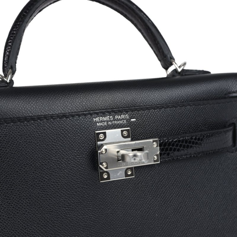 Hermes Kelly Sellier 20 Black Madame and Shiny Varanus Lizard Touch Palladium Hardware - Image 6
