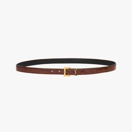 cassandre thin belt in crocodile-embossed leather