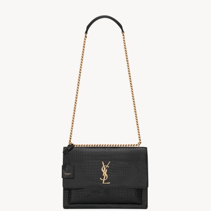 YSL Sunset Large in Crocodile-Embossed Leather