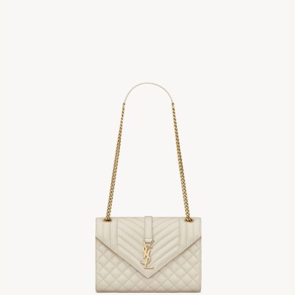YSL Envelope Medium in Quilted Grain De Poudre Embossed Leather
