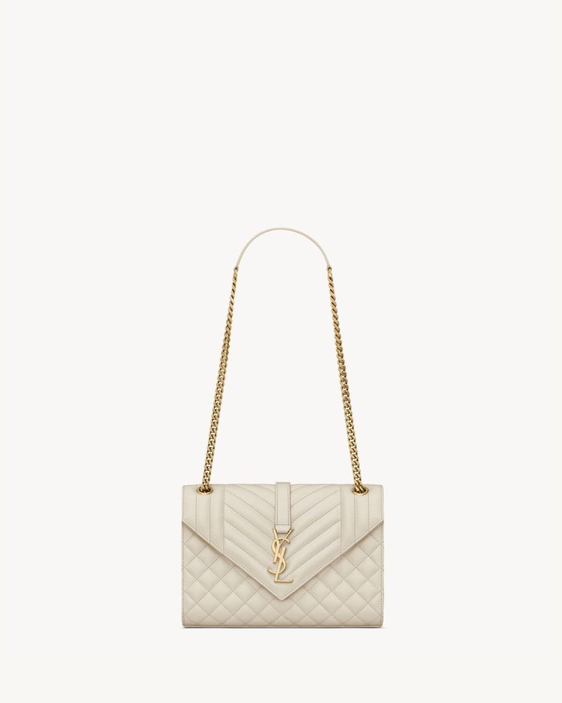 YSL Envelope Medium in Quilted Grain De Poudre Embossed Leather