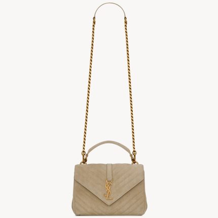 YSL College Medium in Quilted Suede