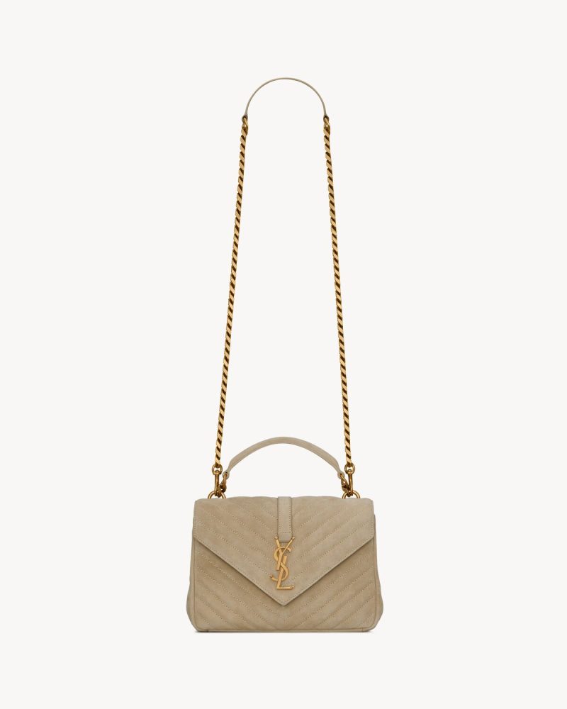 YSL College Medium in Quilted Suede