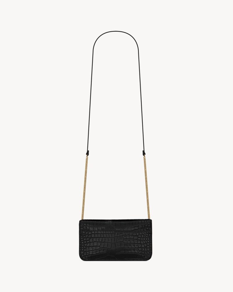 YSL Cassandre Phone Holder in Shiny Crocodile-Embossed Leather - Image 5