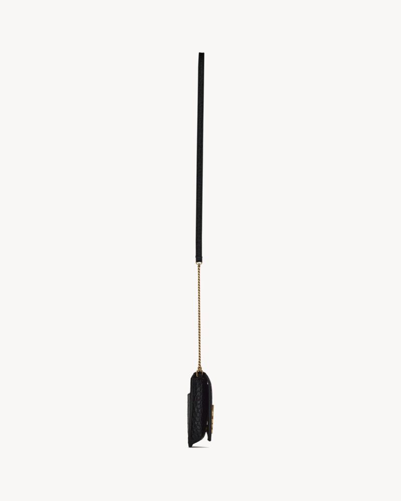 YSL Cassandre Phone Holder in Shiny Crocodile-Embossed Leather - Image 4