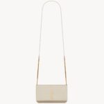 YSL Cassandre Phone Holder in Shiny Crocodile-Embossed Leather