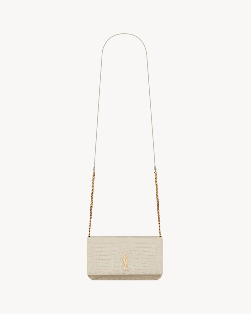 YSL Cassandre Phone Holder in Shiny Crocodile-Embossed Leather
