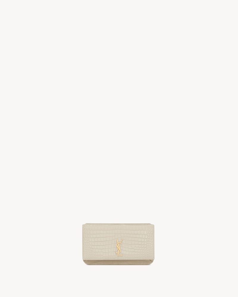 YSL Cassandre Phone Holder in Shiny Crocodile-Embossed Leather - Image 6