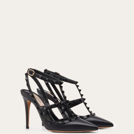 ROCKSTUD ANKLE STRAP PUMP WITH TONAL STUDS 100 MM