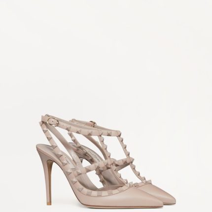 ROCKSTUD ANKLE STRAP PUMP WITH TONAL STUDS 100 MM