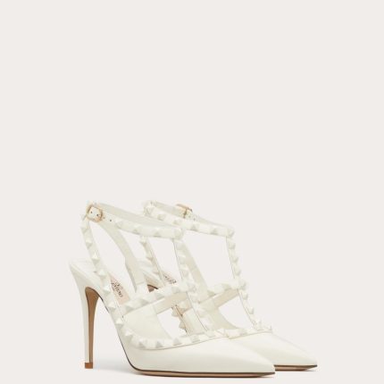ROCKSTUD ANKLE STRAP PUMP WITH TONAL STUDS 100 MM