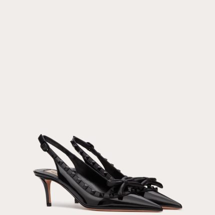 ROCKSTUD BOW SLINGBACK PUMP IN PATENT LEATHER WITH MATCHING STUDS 60MM