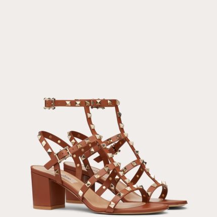 ROCKSTUD CALFSKIN ANKLE STRAP SANDAL 60 MM