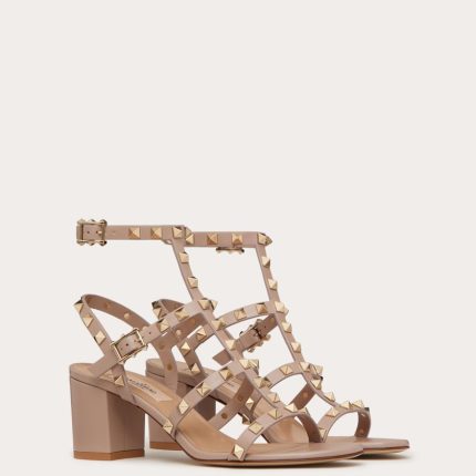 ROCKSTUD CALFSKIN ANKLE STRAP SANDAL 60 MM