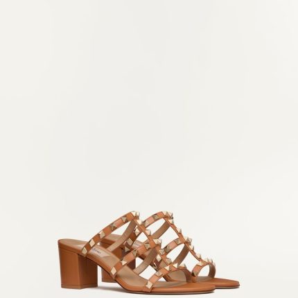ROCKSTUD CALFSKIN LEATHER SLIDE SANDAL 60 MM