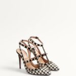 ROCKSTUD PUMP IN PIED-DE-POULE FABRIC 100MM