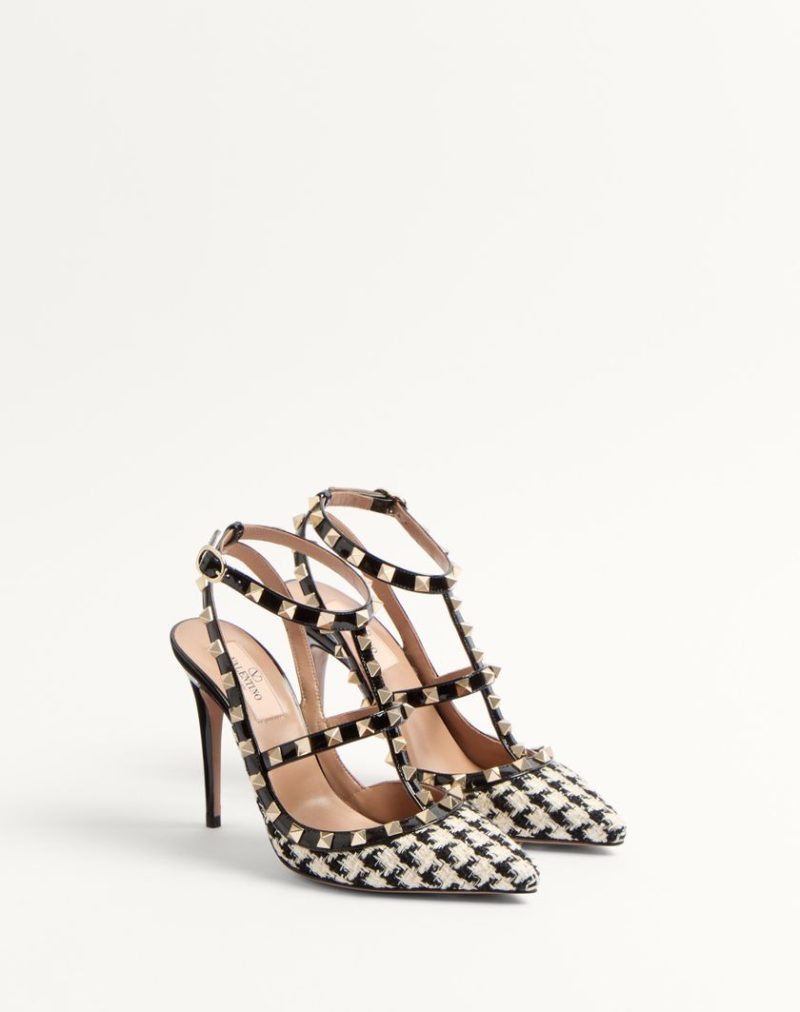 ROCKSTUD PUMP IN PIED-DE-POULE FABRIC 100MM