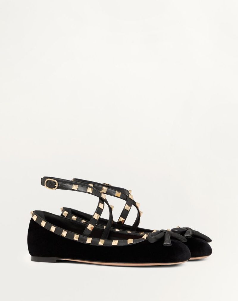 ROCKSTUD VELVET BALLERINA