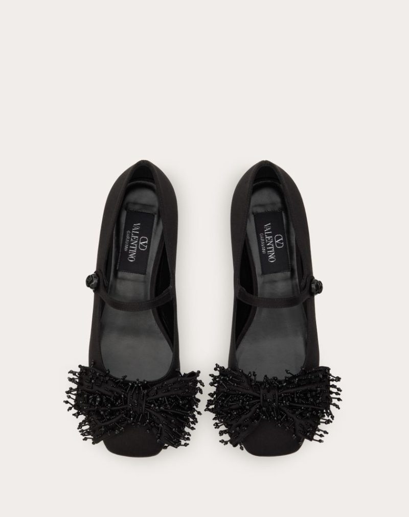 VALENTINO GARAVANI BOWJANE MARY-JANE SATIN BALLERINA WITH FRINGED EMBROIDERY 20MM - Image 3