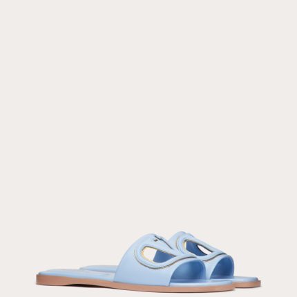 VLOGO CUT-OUT CALFSKIN SLIDE SANDAL