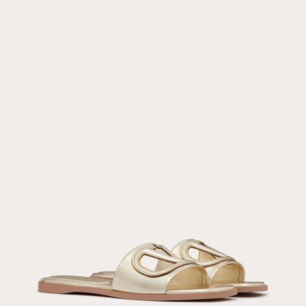 VLOGO CUT-OUT LAMINATED NAPPA LEATHER SLIDE SANDAL