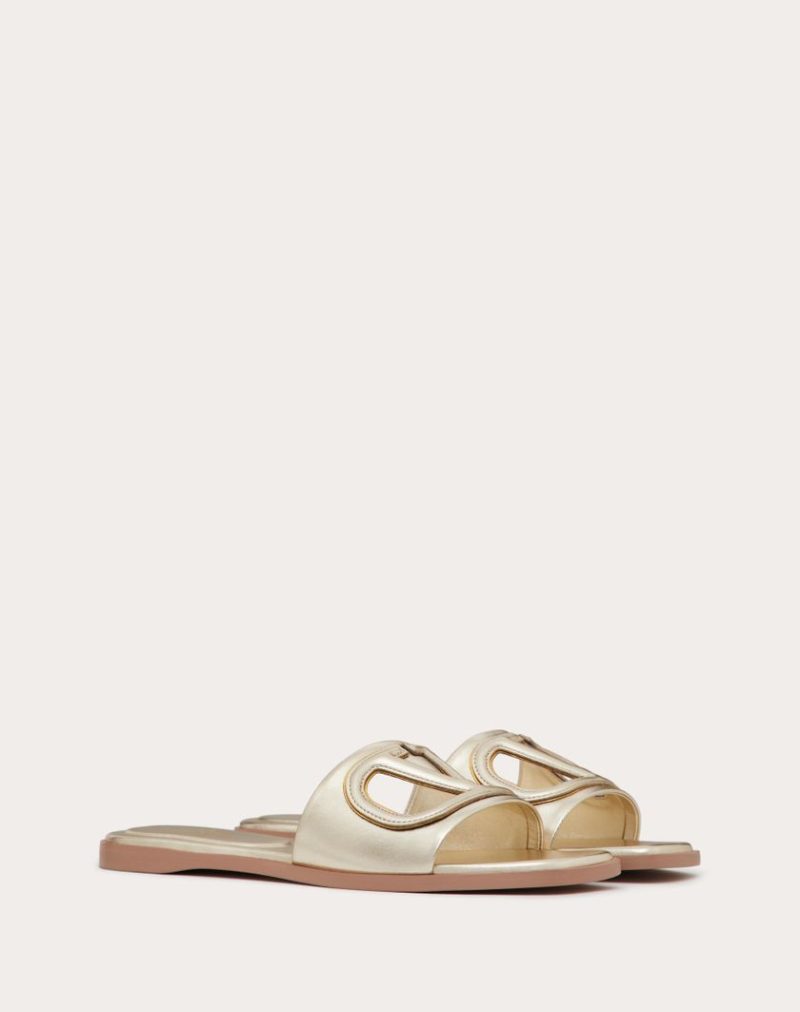 VLOGO CUT-OUT LAMINATED NAPPA LEATHER SLIDE SANDAL