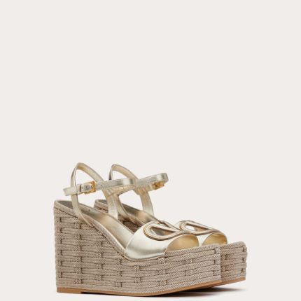 VLOGO CUT-OUT WEDGE SANDAL IN LAMINATED NAPPA LEATHER 110MM