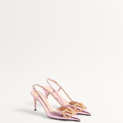 VLOGO SIGNATURE SLINGBACK PUMP IN LAMINATED NAPPA LEATHER 80MM
