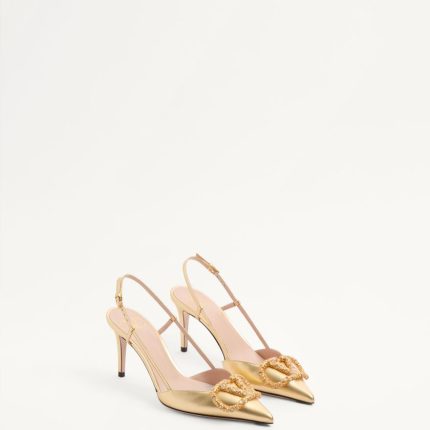 VLOGO SIGNATURE SLINGBACK PUMP IN LAMINATED NAPPA LEATHER 80MM