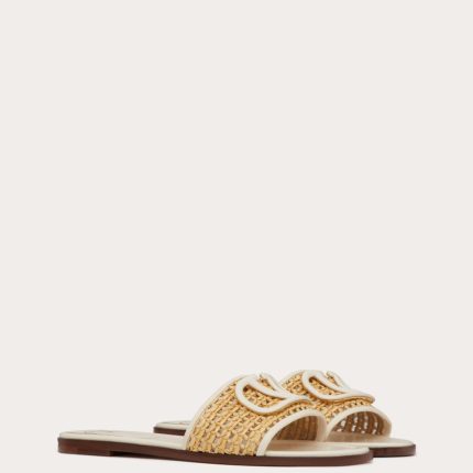VLOGO SIGNATURE WOVEN RAFFIA SLIDE SANDAL 80MM
