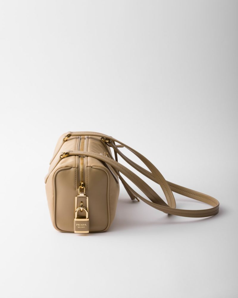 Re-Nylon and Leather Medium Top-Handle Bag With Padlock - Image 3