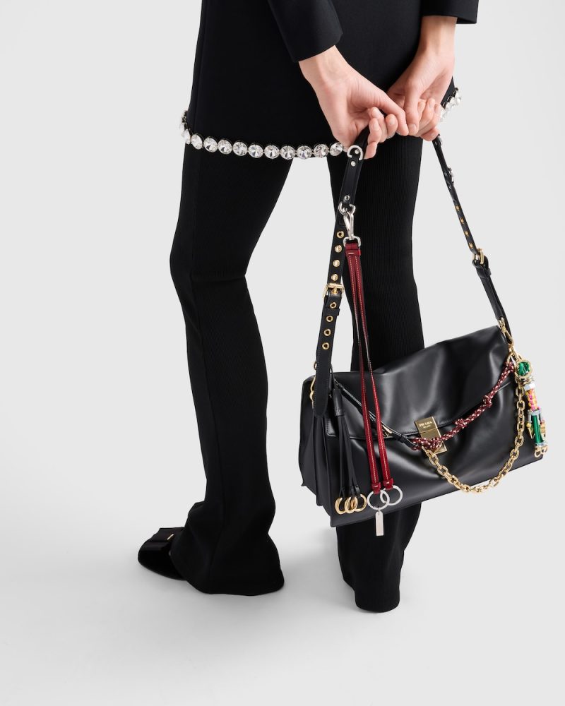 Prada Soft Sound Large Leather Shoulder Bag With Charms - Image 7