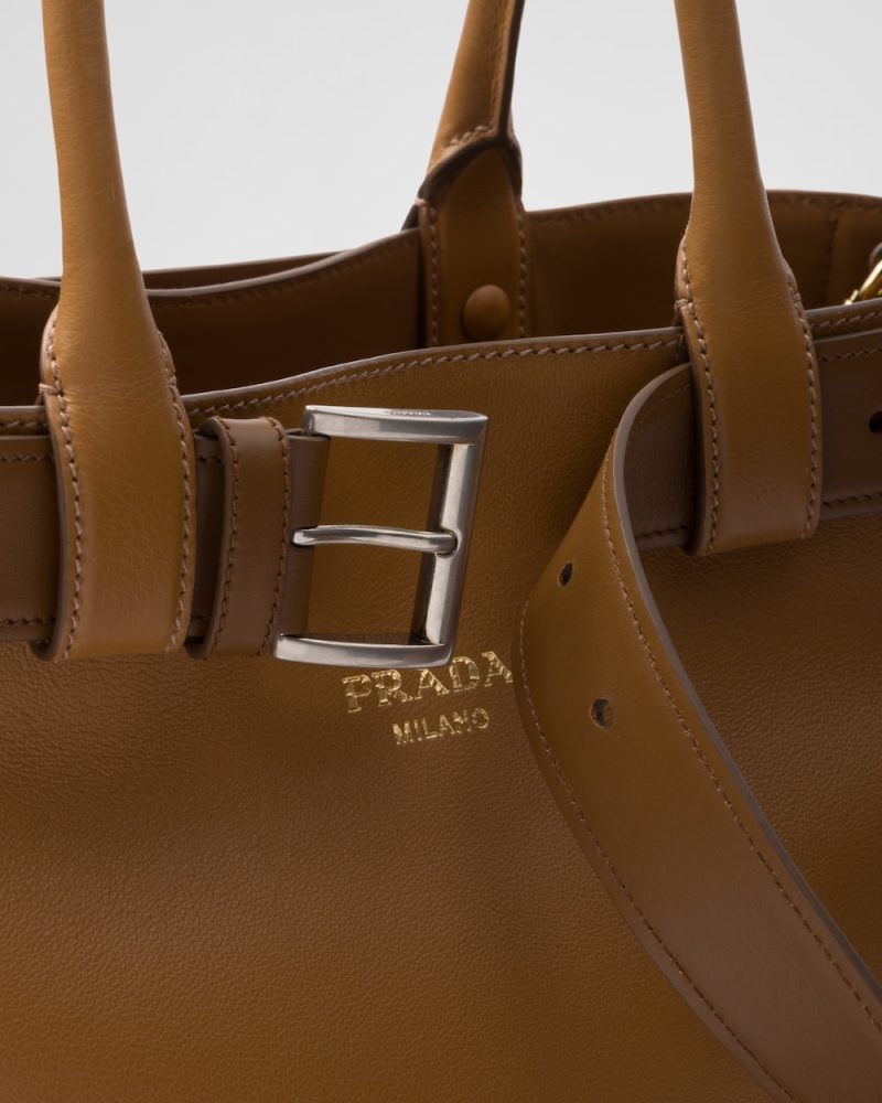 Prada Buckle Large Leather Handbag With Belt - Image 4