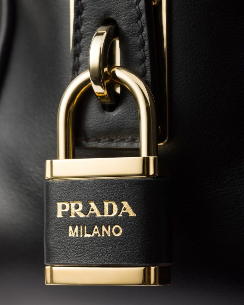 Re-Nylon and Leather Medium Top-Handle Bag With Padlock - Image 3