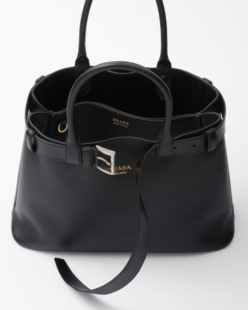 Prada Buckle Large Leather Handbag With Belt - Image 5