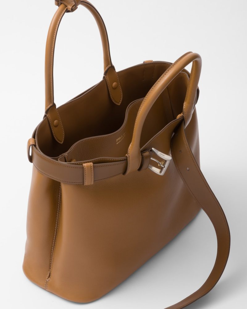 Prada Buckle Large Leather Handbag With Belt - Image 5