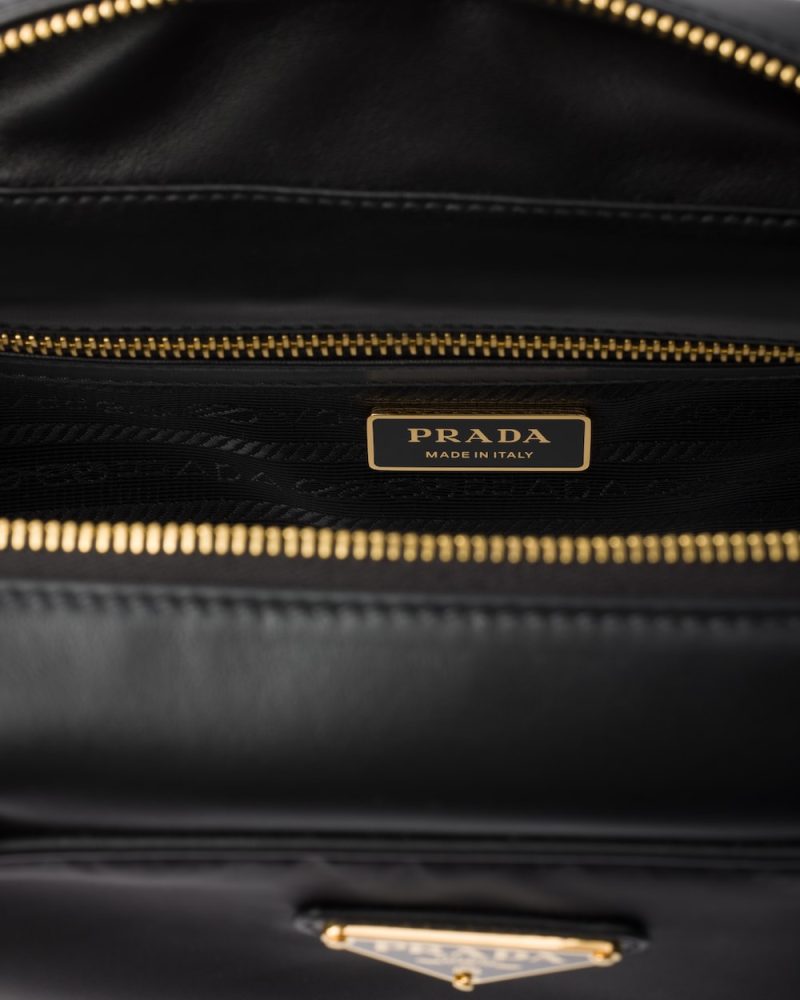 Re-Nylon and Leather Medium Top-Handle Bag With Padlock - Image 4