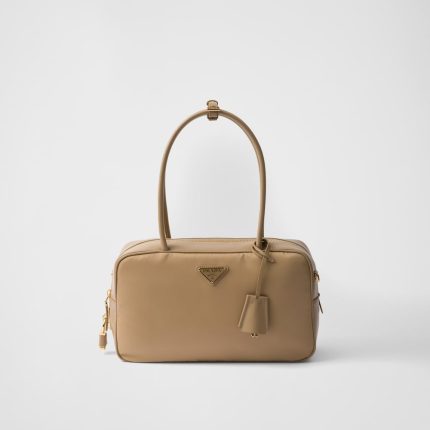 Re-Nylon and Leather Medium Top-Handle Bag With Padlock