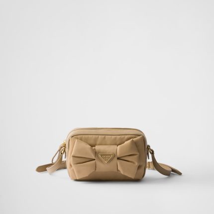Re-Nylon and Nappa Leather Mini Shoulder Bag With Bow