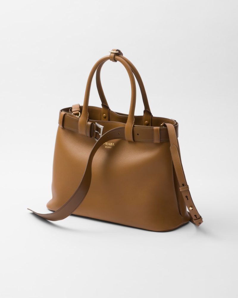 Prada Buckle Large Leather Handbag With Belt - Image 2