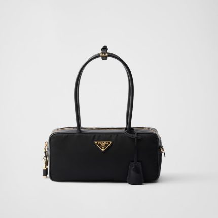 Re-Nylon and Leather Small Top-Handle Bag With Padlock