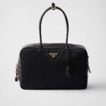 Large Re-Nylon and Leather Top-Handle Bag With Padlock