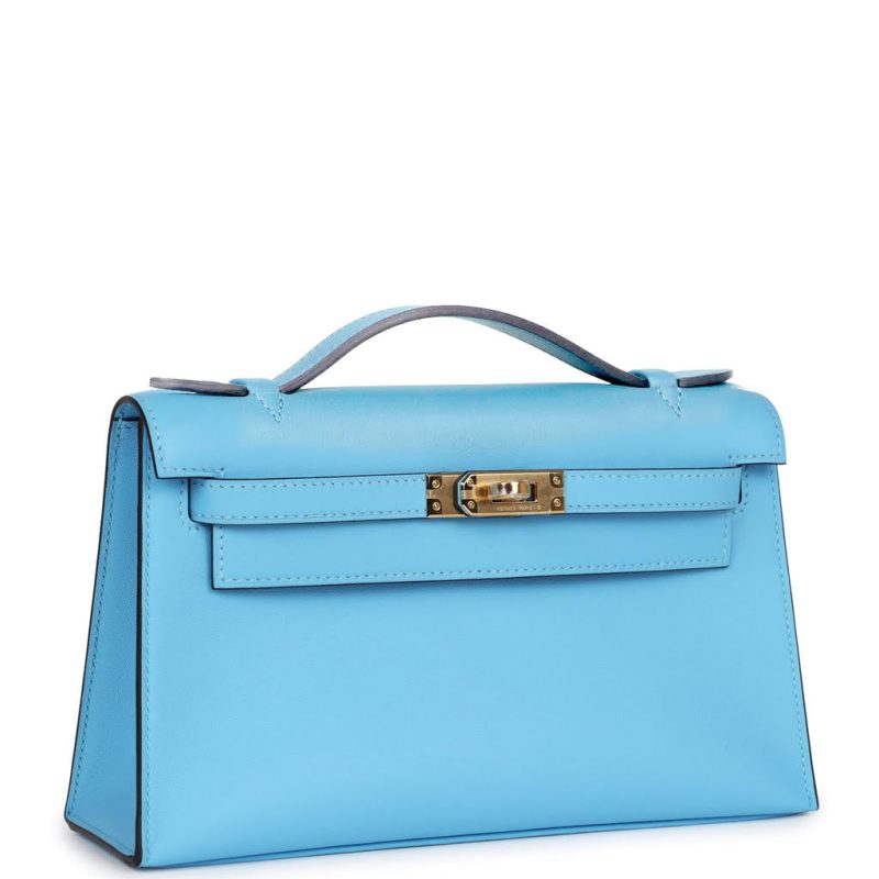 Hermes Kelly Pochette Celeste Swift Gold Hardware - Image 2