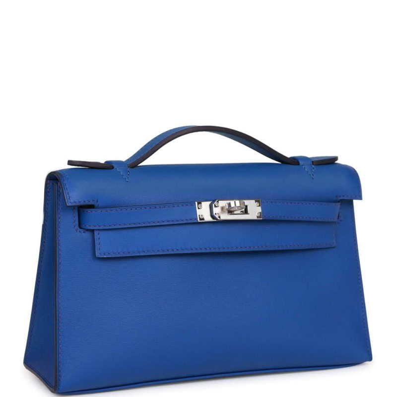 Hermes Kelly Pochette Bleu Royal Swift Palladium Hardware - Image 2