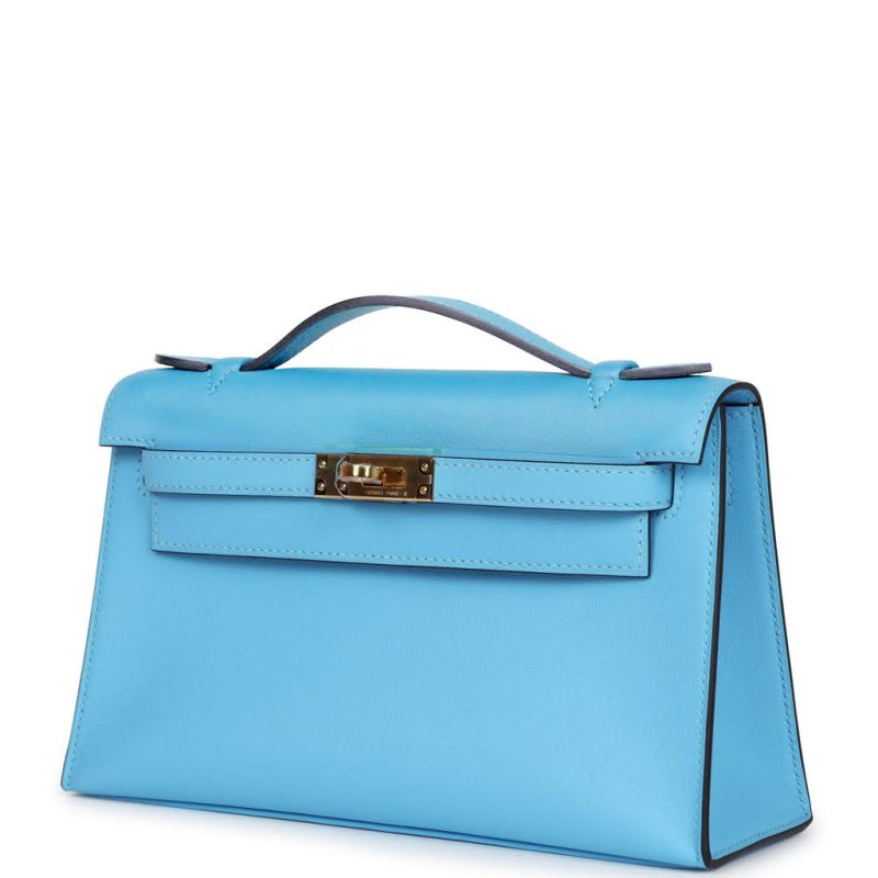 Hermes Kelly Pochette Celeste Swift Gold Hardware - Image 3