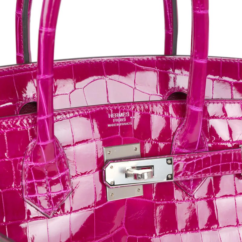Hermes Birkin 30 Rose Pourpre Shiny Niloticus Crocodile Palladium Hardware - Image 6