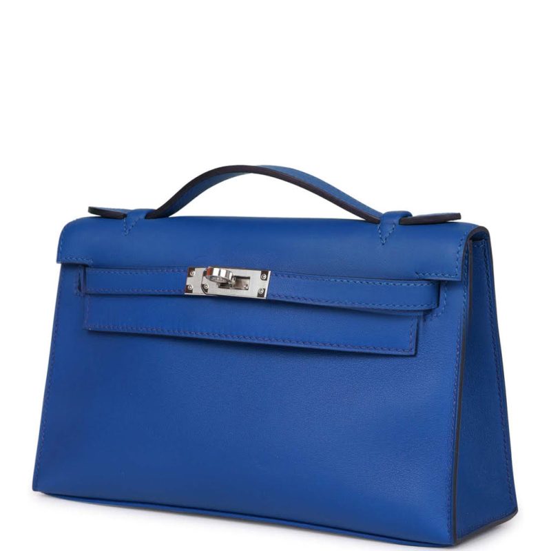 Hermes Kelly Pochette Bleu Royal Swift Palladium Hardware - Image 3