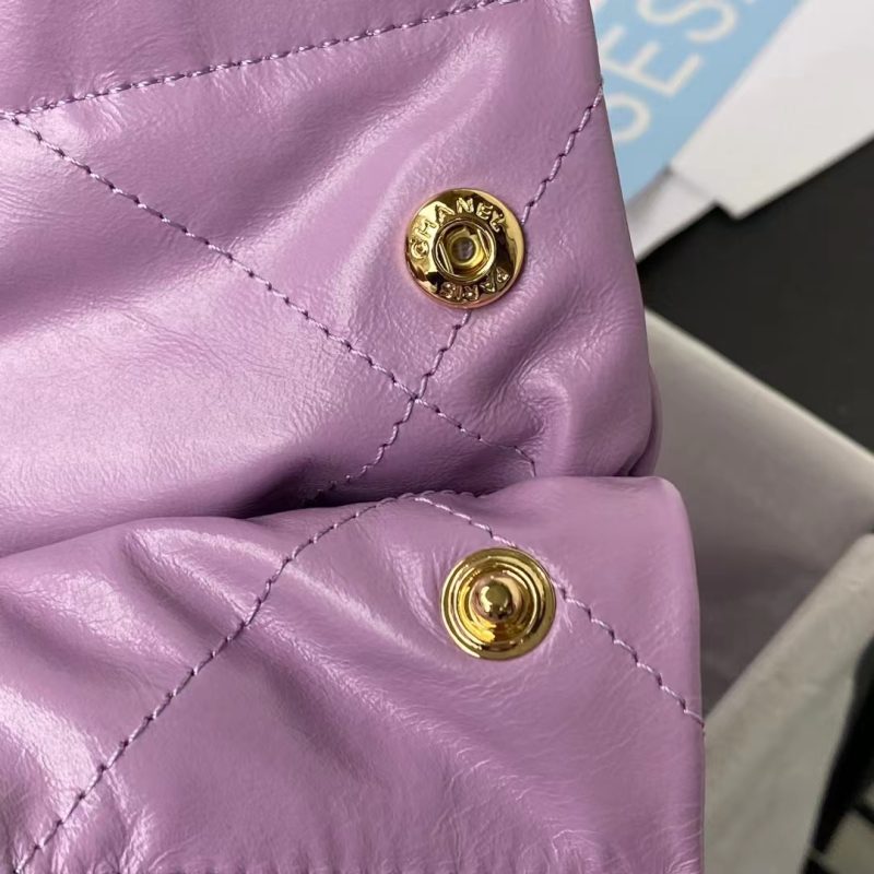 Chanel 22 AS3260 Small Bag Purple Calfskin Gold Hardware - Image 9