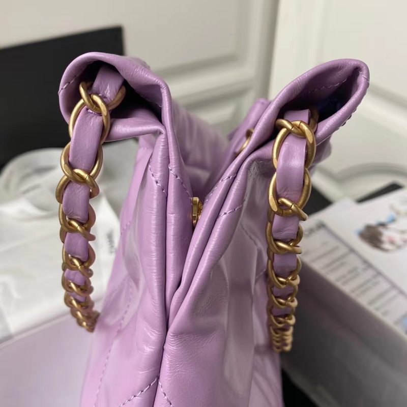 Chanel 22 AS3260 Small Bag Purple Calfskin Gold Hardware - Image 4