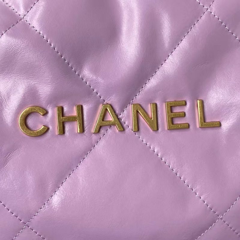 Chanel 22 AS3260 Small Bag Purple Calfskin Gold Hardware - Image 3